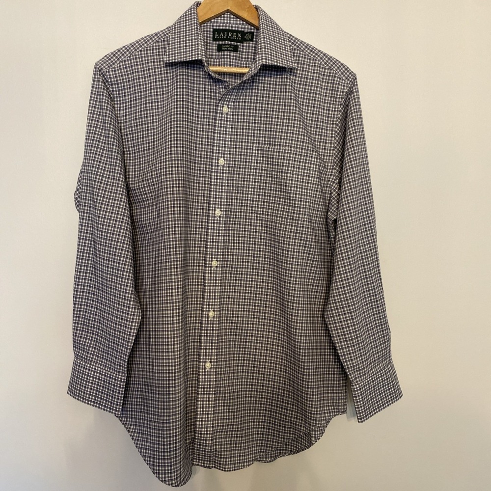 Lauren Ralph Lauren Men's 16 (32/33 ) L Classic Fit Blue Plaid Dress‎ Shirt NWT